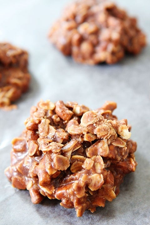 Best No Bake Cookies with Peanut Butter and Pretzels on wax paper