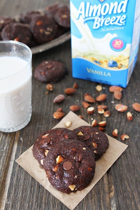 Vegan Chocolate Almond Cookies Recipe on twopeasandtheirpod.com #vegan #cookies #chocolate