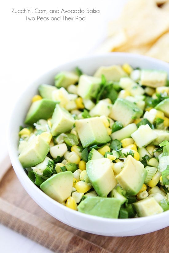 Zucchini, Corn, and Avocado Salsa Recipe on twopeasandtheirpod.com You will fall in love with this fresh and simple summer salsa! It is SO good! #glutenfree #vegan