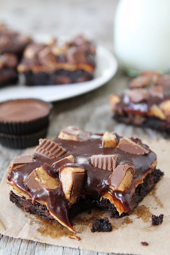 Warm Chocolate Peanut Butter Brownies on napkins