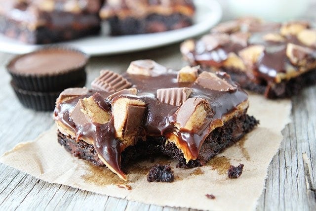 Chocolate Peanut Butter Brownies with melted peanut butter cups on top