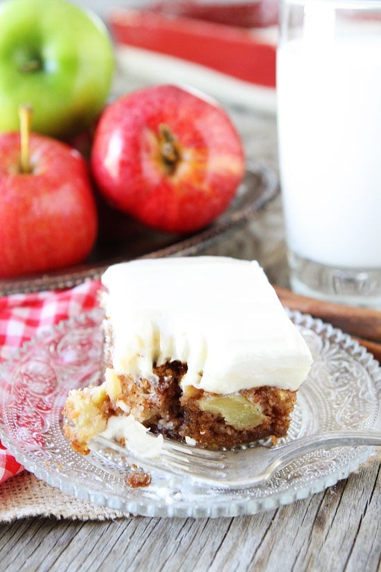 Apple cake served with glass of milk