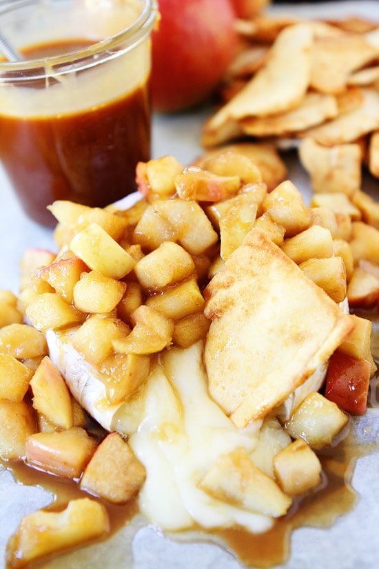 Baked Brie with Apples and Salted Caramel Recipe on twopeasandtheirpod.com 