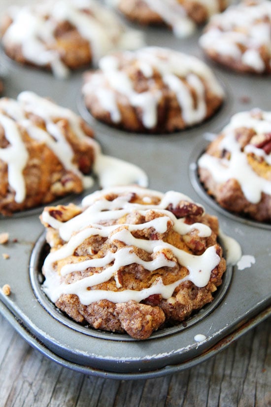 Brown Butter Pumpkin Streusel Muffins with Brown Butter Glaze Recipe on twopeasandtheirpod.com The BEST pumpkin muffins! #pumpkin