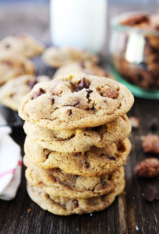 Candied Pecan Chocolate Chip Cookies Recipe on twopeasandtheirpod.com 