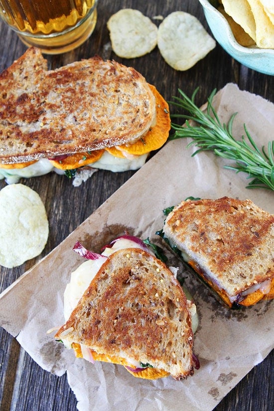 Sweet Potato and Kale Grilled Cheese Recipe on twopeasandtheirpod.com 