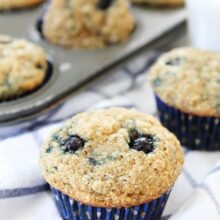 banana blueberry muffins warm out of the oven and ready to eat