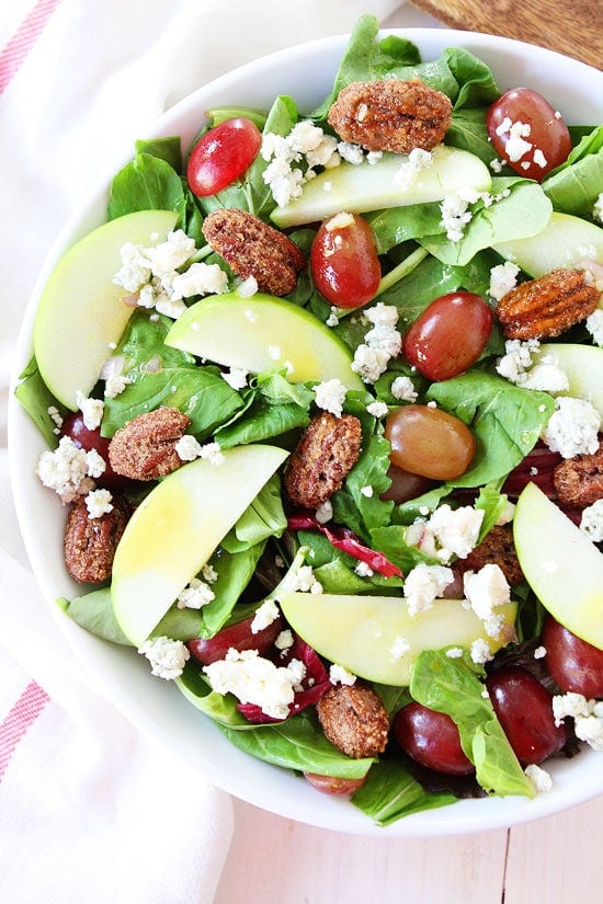 Apple, Grape, and Candied Pecan Salad with Maple-Mustard Dressing Recipe