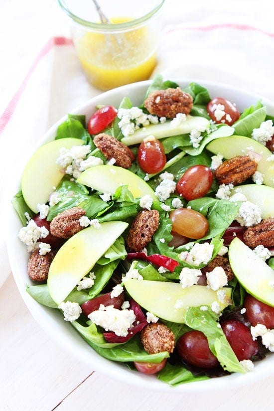 Apple, Grape, and Candied Pecan Salad with Maple-Mustard Dressing Recipe