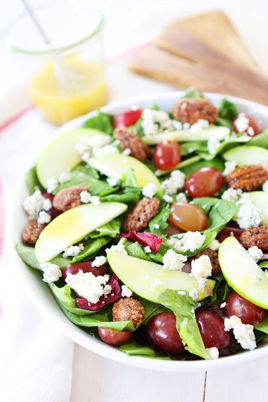 Apple, Grape, and Candied Pecan Salad with Maple-Mustard Dressing Recipe