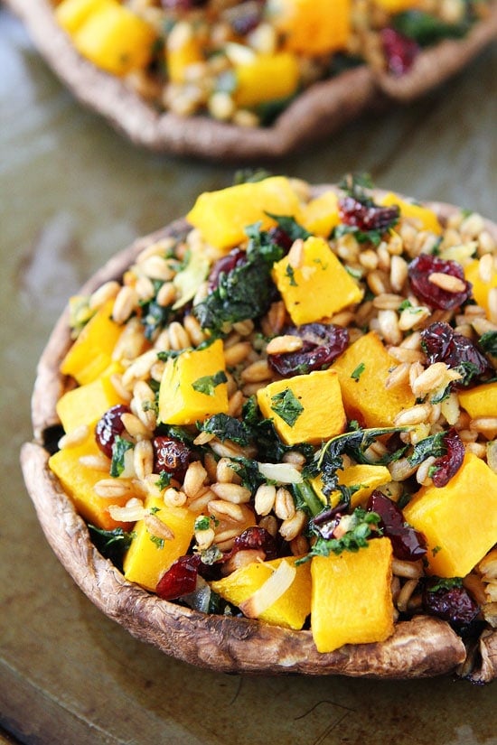 Stuffed Portobello Mushrooms with Farro, Butternut Squash, and Kale Recipe 