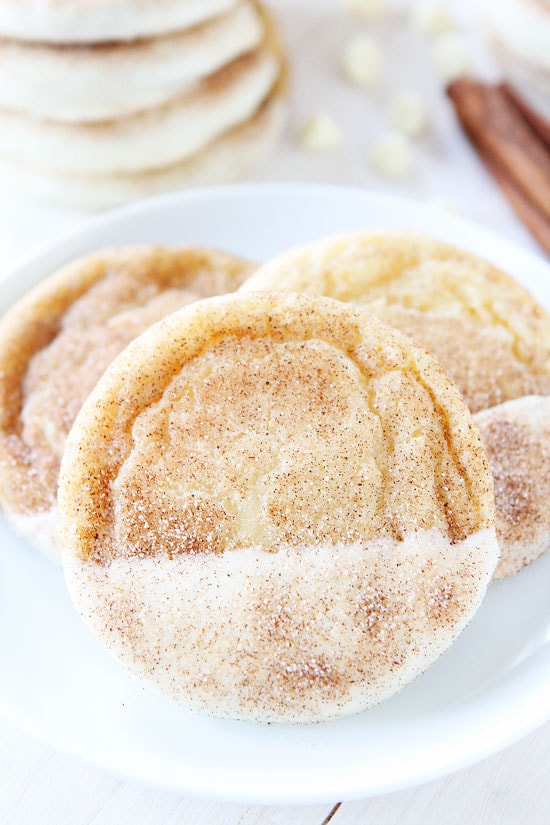 White Chocolate Dipped Snickerdoodles Recipe on twopeasandtheirpod.com 