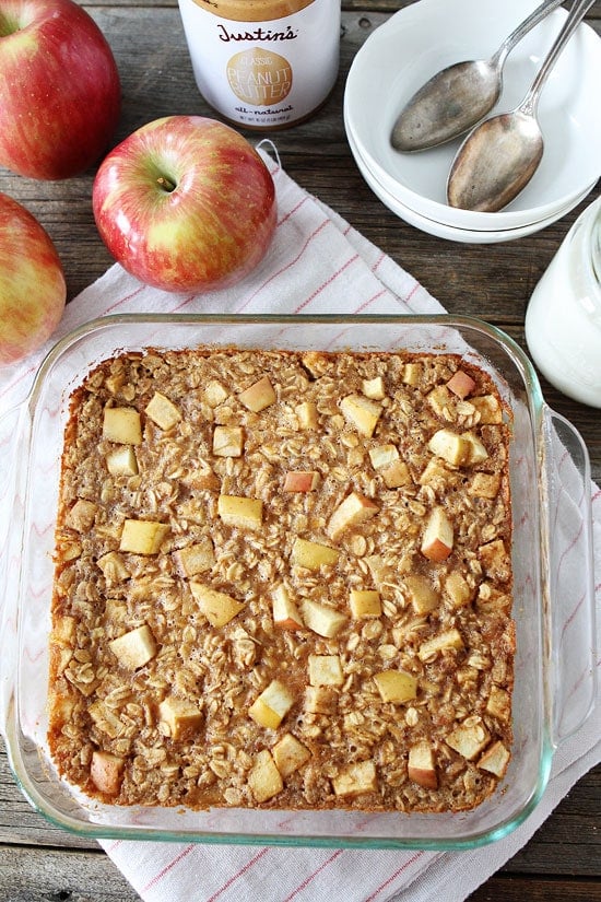 Baked Peanut Butter Apple Oatmeal Recipe on twopeasandtheirpod.com