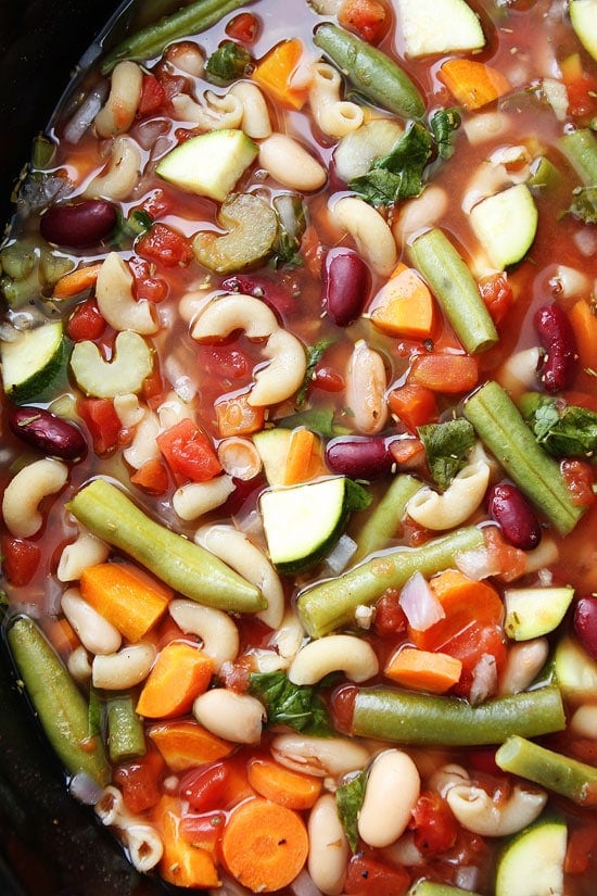 Slow Cooker Minestrone Soup in crockpot