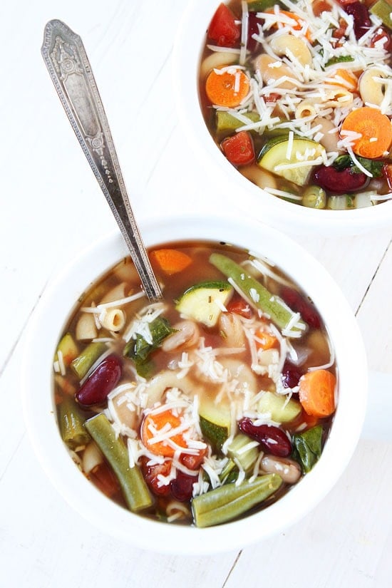 Healthy Slow Cooker Minestrone Soup Recipe in bowls