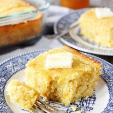 Homemade cornbread with butter and honey made from best cornbread recipe