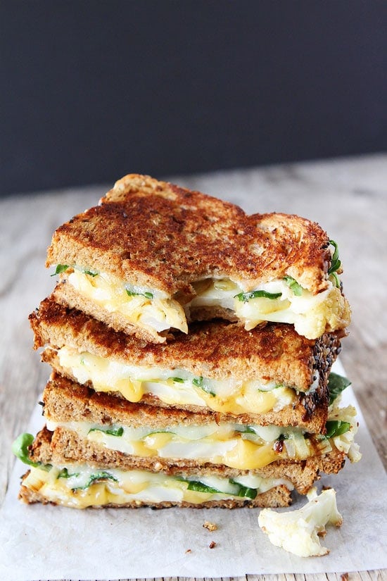 Hot Cauliflower Grilled Cheese Sandwich on Wax Paper