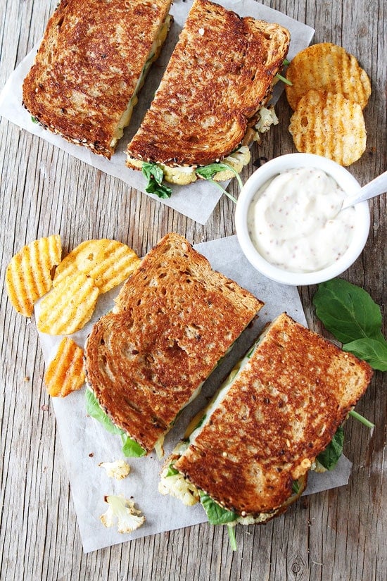 Roasted Cauliflower Grilled Cheese Recipe with Lemon Mustard Aioli