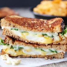 cauliflower grilled cheese served on wax paper