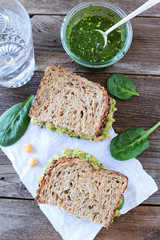 Smashed Chickpea, Avocado, and Pesto Salad Sandwich 