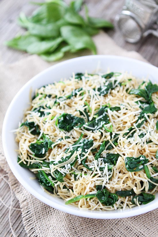 5-Ingredient Spinach Parmesan Pasta, see more at http://homemaderecipes.com/cooking-101/14-easy-pasta-recipes/