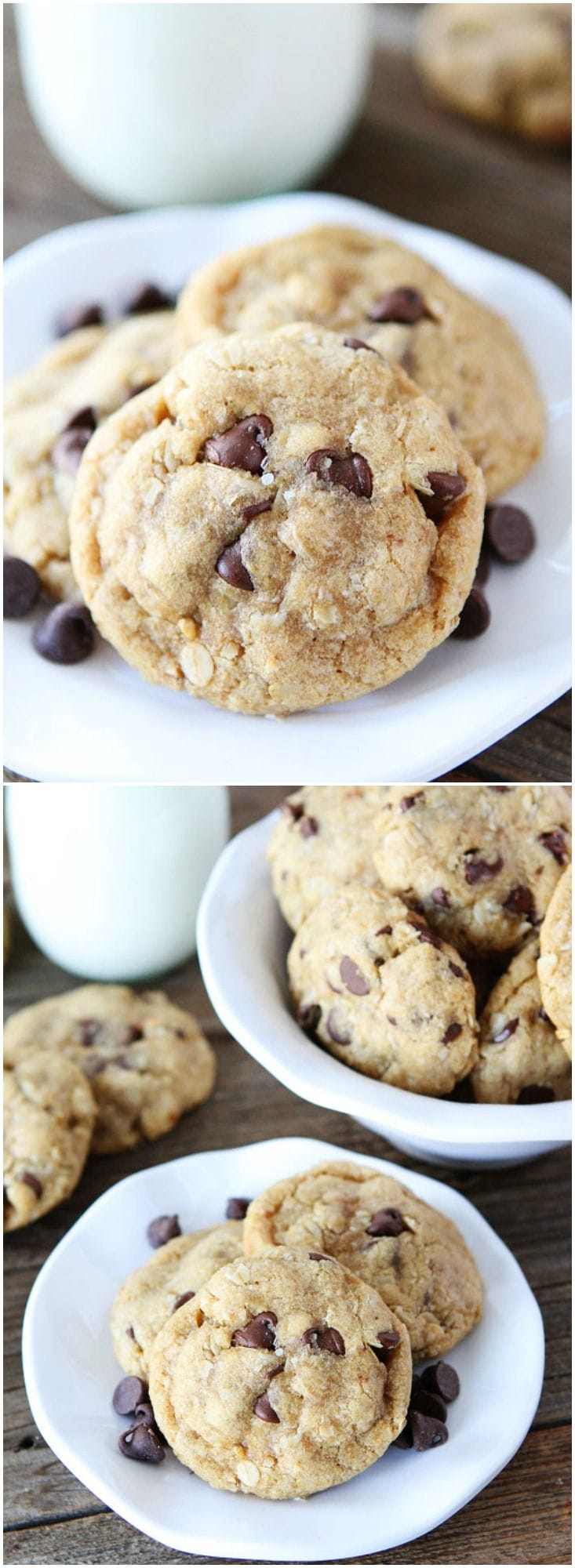 Whole Wheat Oatmeal Chocolate Chip Cookies Made with Coconut Oil on twopeasandtheirpod.com My all-time favorite cookies and they are healthier too!