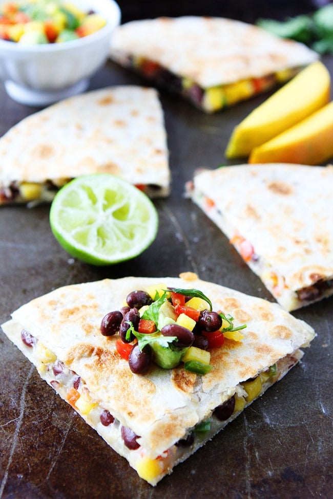 Mango Black Bean Quesadillas are easy to make and are perfect for lunch or dinner. A great kid-friendly meal!