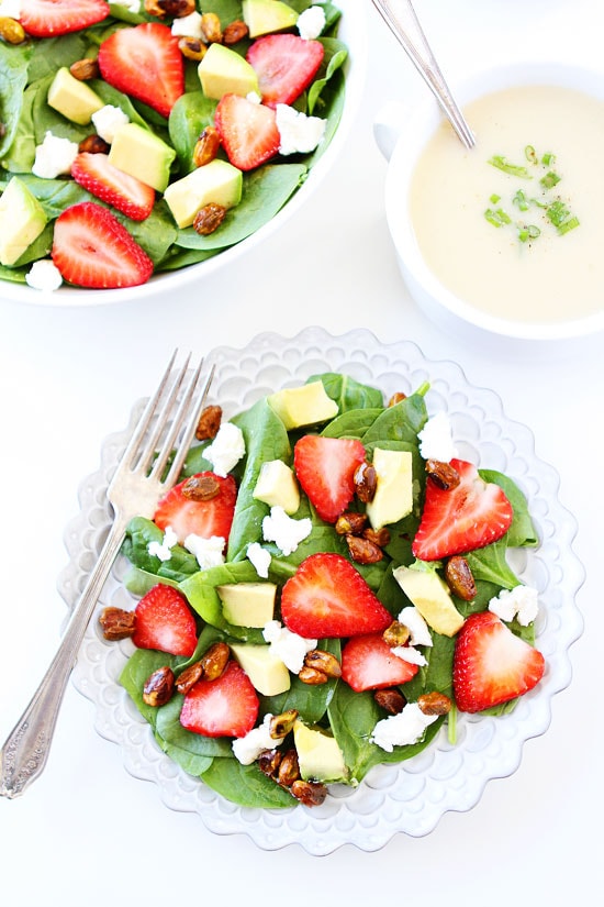 Strawberry Spinach Salad with Avocado, Goat Cheese, and Candied Pistachios Recipe