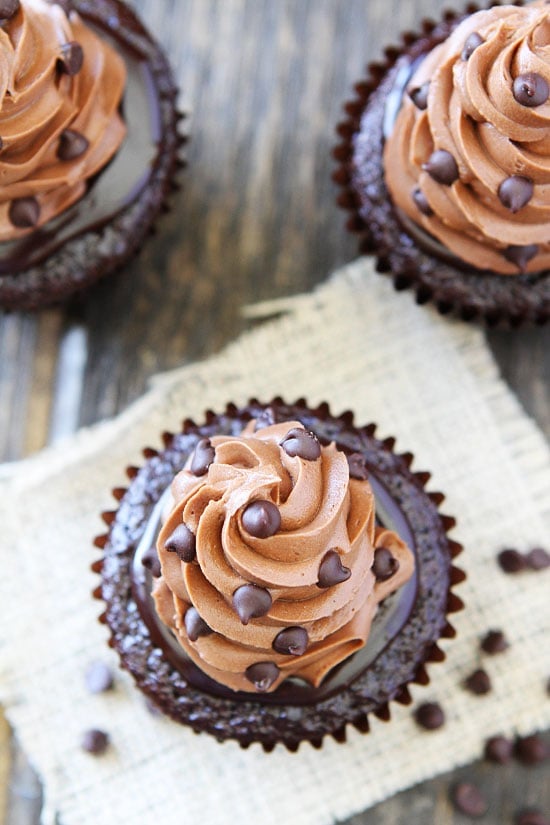 Chocolate Cupcake Recipe with Ganache, Frosting, and Mini Chips