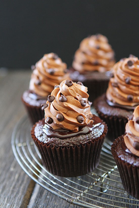 Half dozen of the best chocolate cupcakes on cooling rack