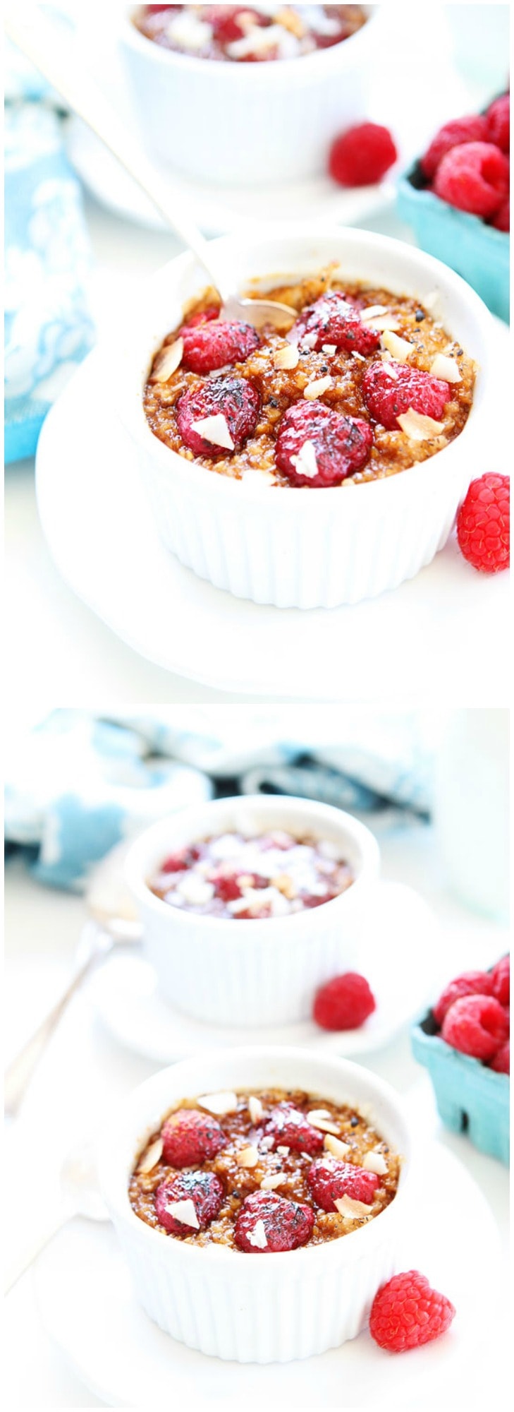 Raspberry Coconut Crème Brûlée Oatmeal Recipe on twopeasandtheirpod.com This simple oatmeal recipe will remind you of your favorite dessert!