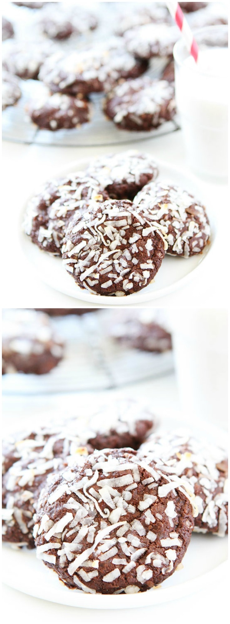 Vegan Chocolate Coconut Cookies on twopeasandtheirpod.com You will never know these rich and fudgy chocolate cookies are vegan! They are SO good!