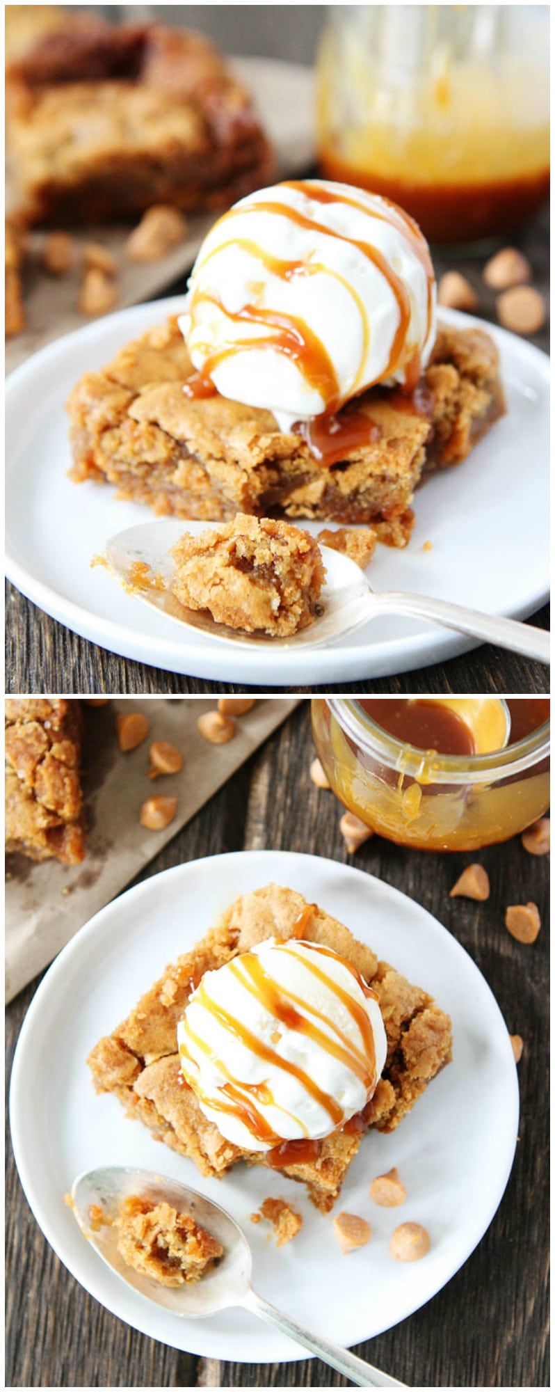 Salted Caramel Butterscotch Blondie Recipe on twopeasandtheirpod.com Chewy blondies with butterscotch chips and salted caramel sauce. This easy blondie recipe is perfect for parties, potlucks, or every day dessert!