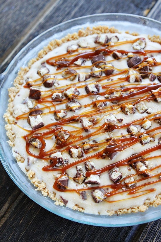 Twix Ice Cream Pie in pie pan