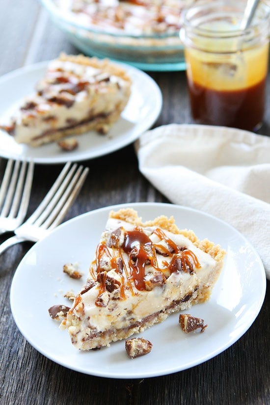 Twix Ice Cream Pie with shortbread crust