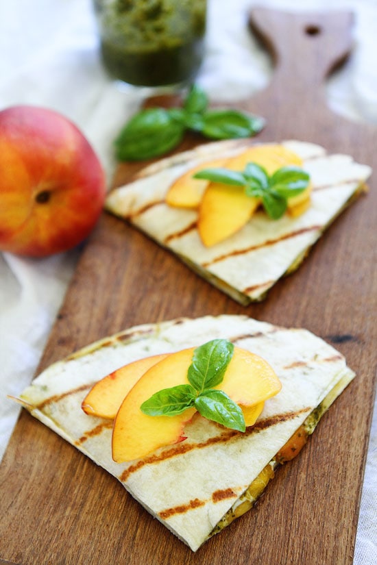 Peach, Pesto, and Mozzarella Quesadillas Recipe