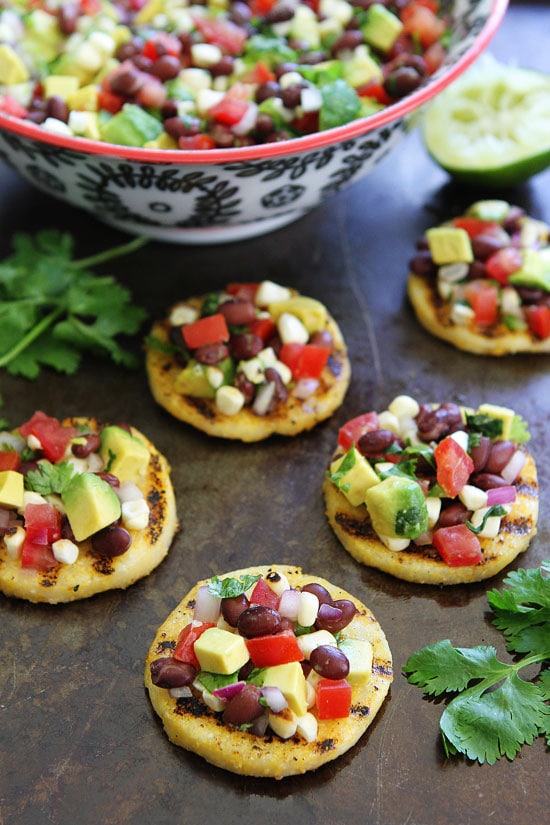 Grilled Polenta Rounds with Black Bean and Avocado Salsa Recipe