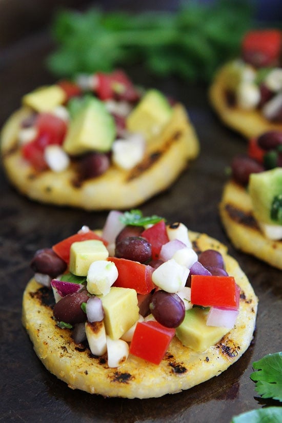 Grilled Polenta Rounds with Black Bean and Avocado Salsa Recipe