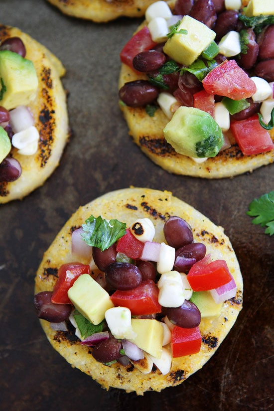 Grilled Polenta Rounds with Black Bean and Avocado Salsa Recipe