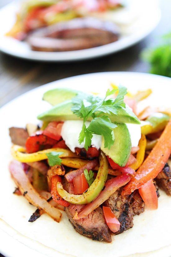 Closeup of Steak Fajitas ready to eat