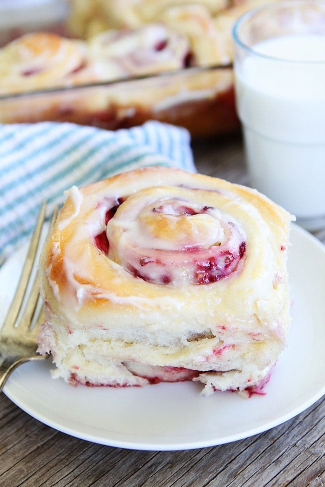 Raspberry Sweet Rolls with cream cheese frosting are perfect for breakfast or brunch