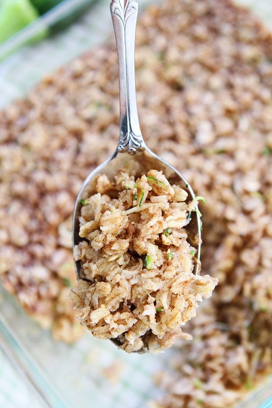 Zucchini Bread Baked Oatmeal Recipe on twopeasandtheirpod.com This easy and healthy baked oatmeal is a favorite at our house! Zucchini Bread Baked Oatmeal on spoon