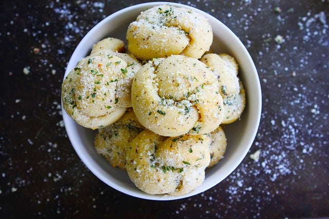 Bowl of homemade garlic knots