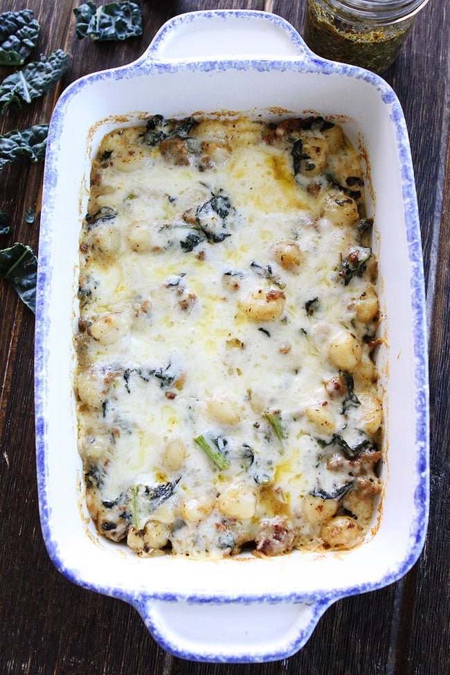 Baked Gnocchi with Sausage, Kale, and Pesto Recipe 