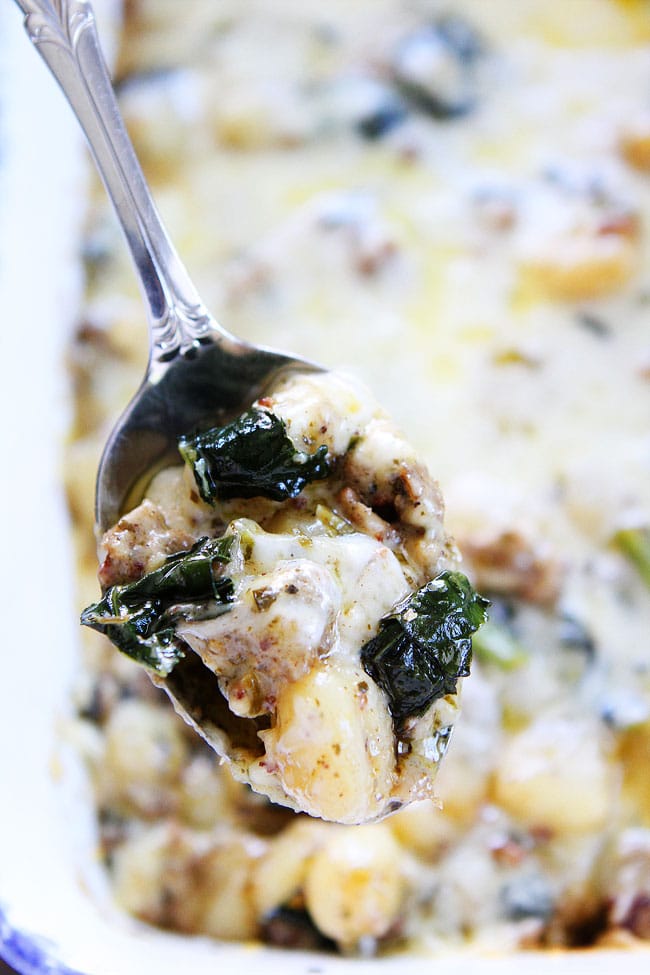 Baked Gnocchi with Sausage, Kale, and Pesto Recipe