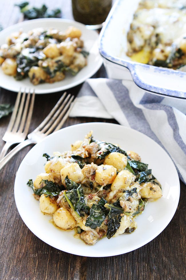 Baked Gnocchi with Sausage, Kale, and Pesto Recipe