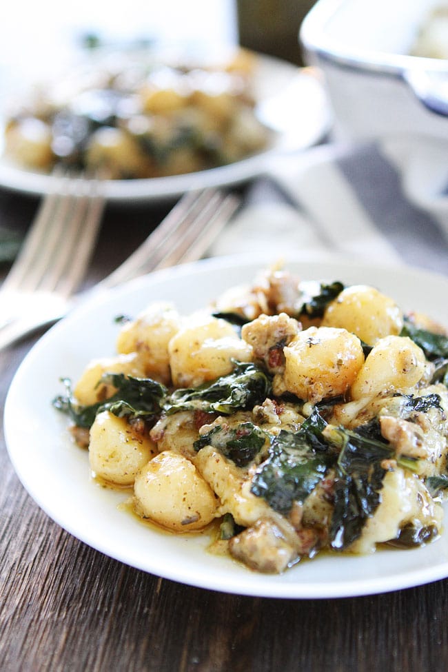 Baked Gnocchi with Sausage, Kale, and Pesto Recipe