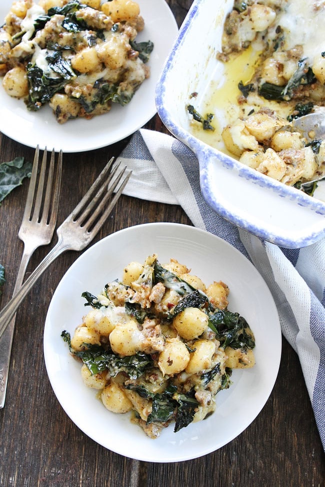 Baked Gnocchi with Sausage, Kale, and Pesto