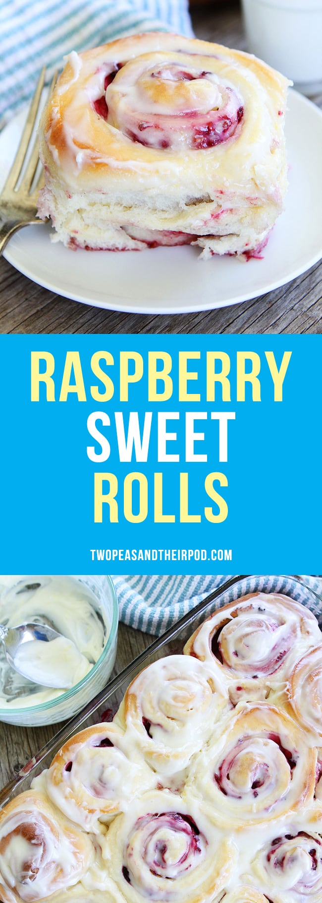 Raspberry Sweet Rolls are the perfect breakfast or brunch treat for the holidays or any day! #cinnamonrolls #breakfast #holidays Visit twopeasandtheirpod.com for more simple, fresh, and family friendly meals.