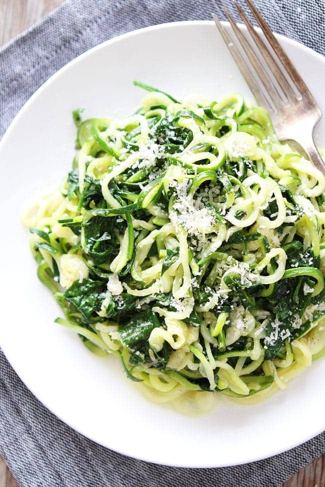 Zucchini Pasta Dish with Parmesan Cheese and Spinach